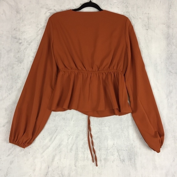 Shein Blouse Top Sz Large Elastic Waist Balloon Sleeves Flare Hem Burnt Orange - Picture 2 of 12